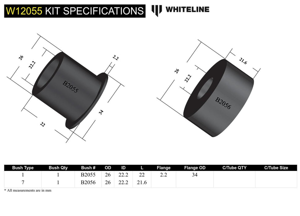 Whiteline 7 x 14 x 20 cm Front Steering Idler Arm - Bushing Kit to Suit Mitsubishi Pajero and Triton Autofit