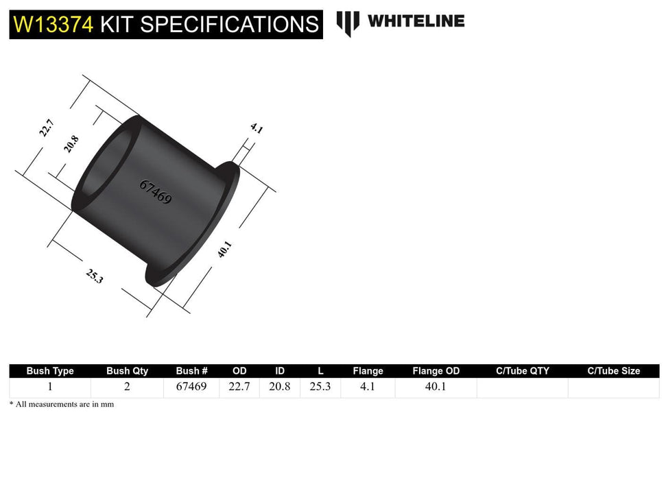 Whiteline 7 x 14 x 20 cm Front Steering Idler Arm - Bushing Kit to Suit Nissan Navara D22 4wd Autofit