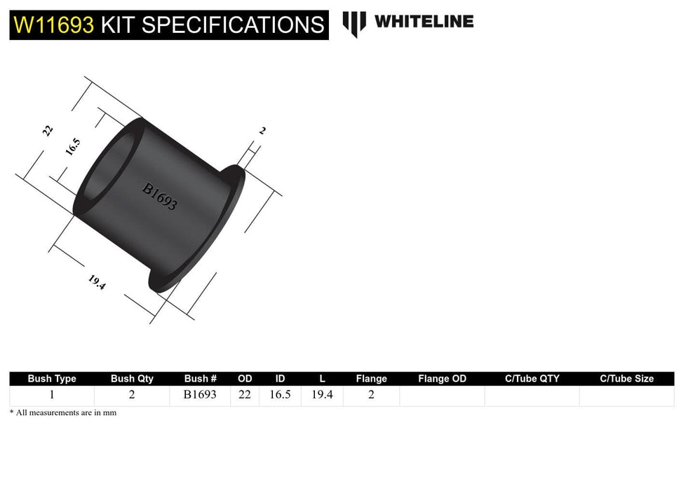 Whiteline 7 x 14 x 20 cm Front Steering Idler Arm - Bushing Kit to Suit Toyota HiLux and 4Runner Autofit