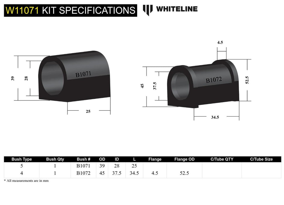 Whiteline 7 x 14 x 20 cm Front Steering Rack and Pinion - Mount Bushing Kit to Suit Ford Capri and Escort Autofit