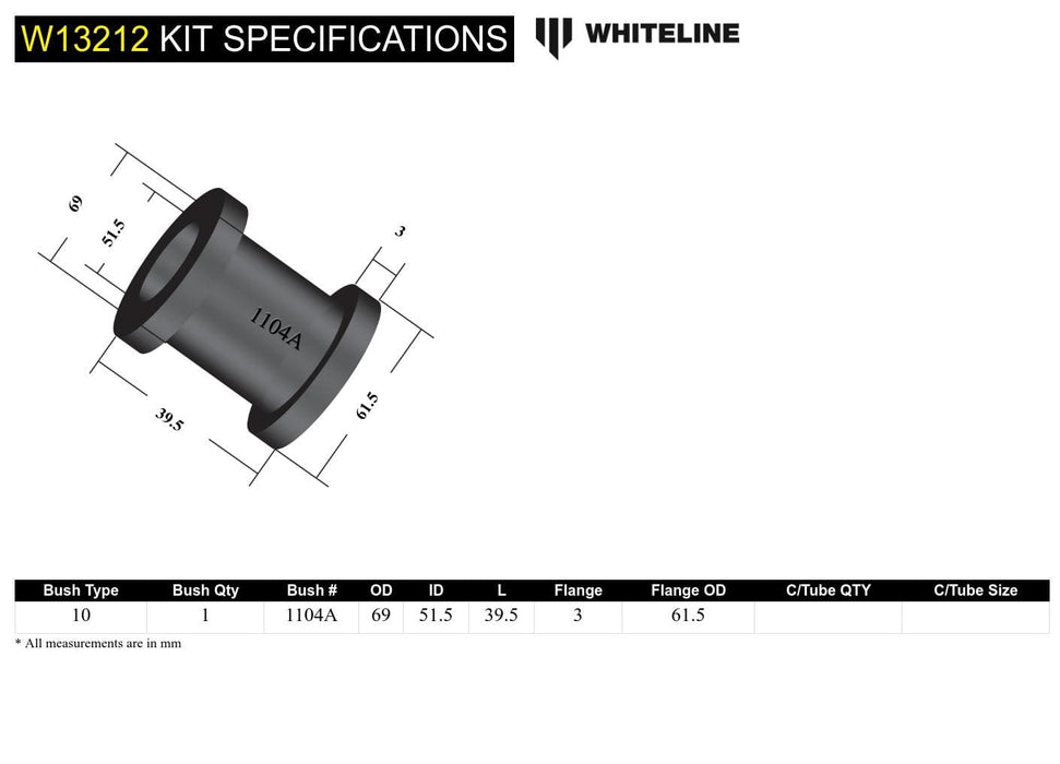 Whiteline 7 x 14 x 20 cm Front Steering Rack and Pinion - Mount Bushing Kit to Suit Ford Falcon/Fairlane AU Autofit