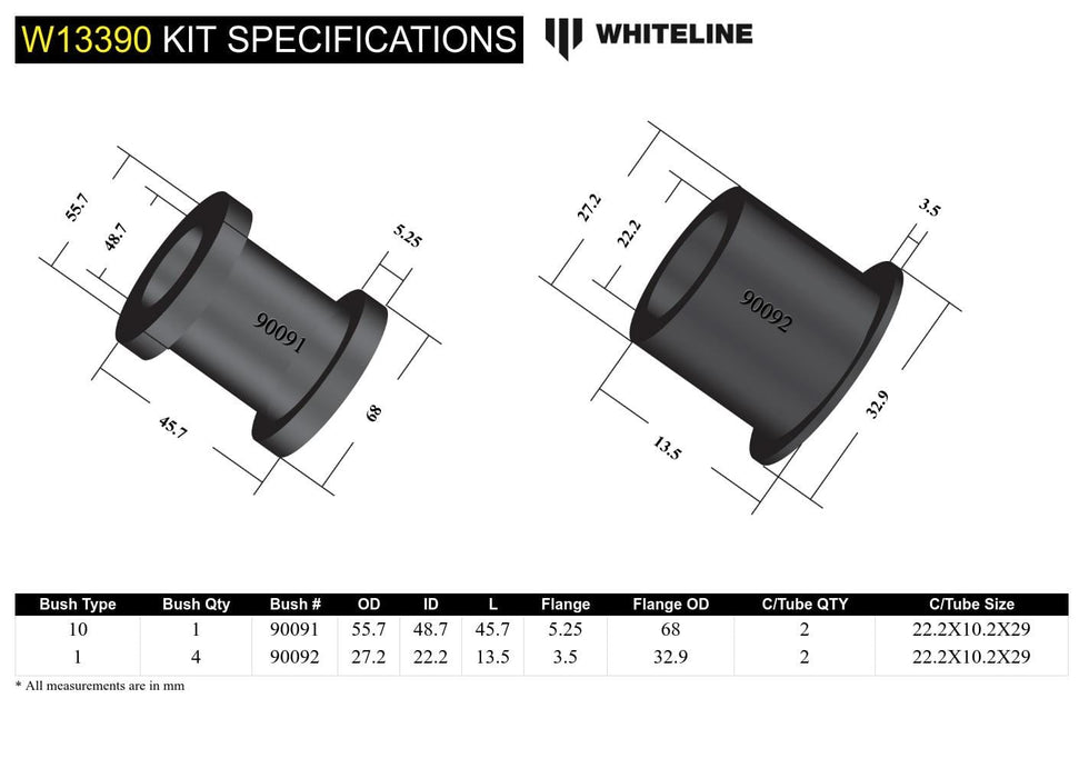 Whiteline 7 x 14 x 20 cm Front Steering Rack and Pinion - Mount Bushing Kit to Suit Honda Accord CL, CM Autofit
