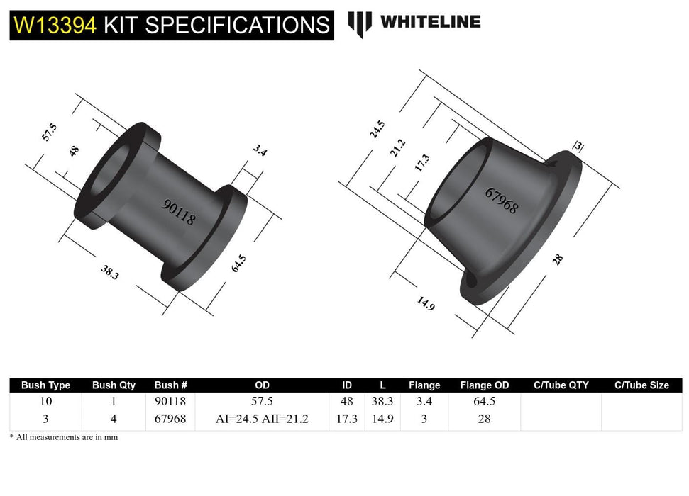 Whiteline 7 x 14 x 20 cm Front Steering Rack and Pinion - Mount Bushing Kit to Suit Honda Integra DA, DB Autofit