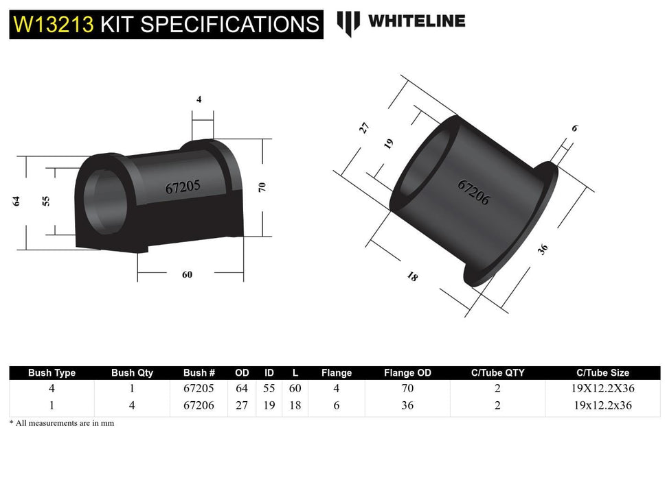 Whiteline 7 x 14 x 20 cm Front Steering Rack and Pinion - Mount Bushing Kit to Suit Hyundai iLoad, iMax and Mitsubishi Triton Autofit