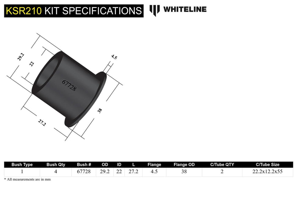 Whiteline 7 x 14 x 20 cm Front Steering Rack and Pinion - Mount Bushing Kit to Suit Subaru BRZ and Toyota 86 Autofit