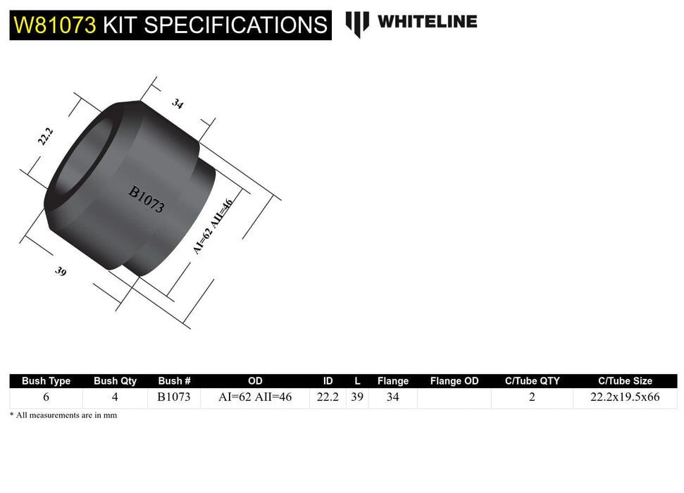 Whiteline 7 x 14 x 20 cm Front Strut Rod - To Chassis Bushing Kit to Suit Ford Cortina TE, TF and Falcon/Fairlane XC Autofit