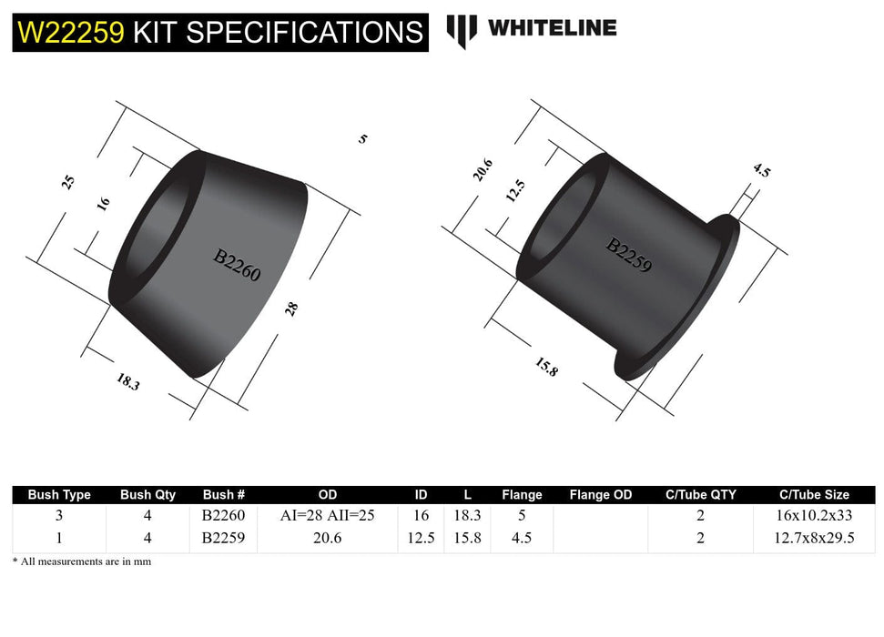 Whiteline 7 x 14 x 20 cm Front Sway Bar Link - Bushing Kit to Suit Subaru Forester, Impreza, Liberty and Outback Autofit