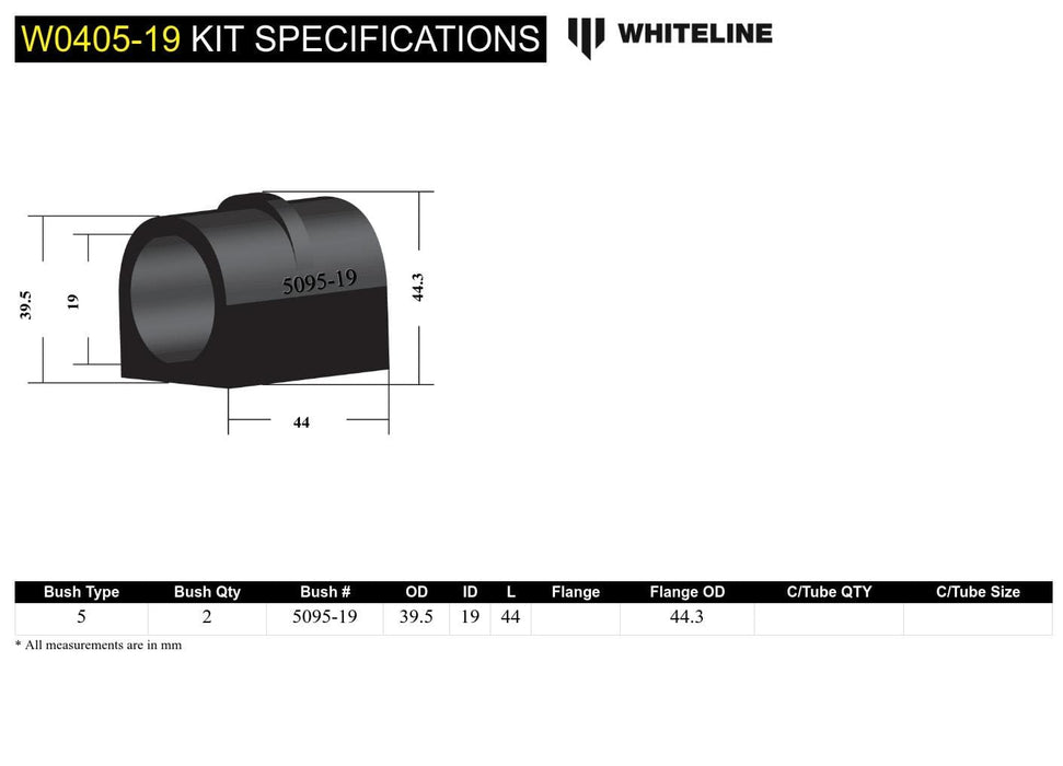 Whiteline 7 x 14 x 20 cm Front Sway Bar Mount - Bushing Kit 19mm to Suit Subaru Forester, Impreza and Liberty Autofit
