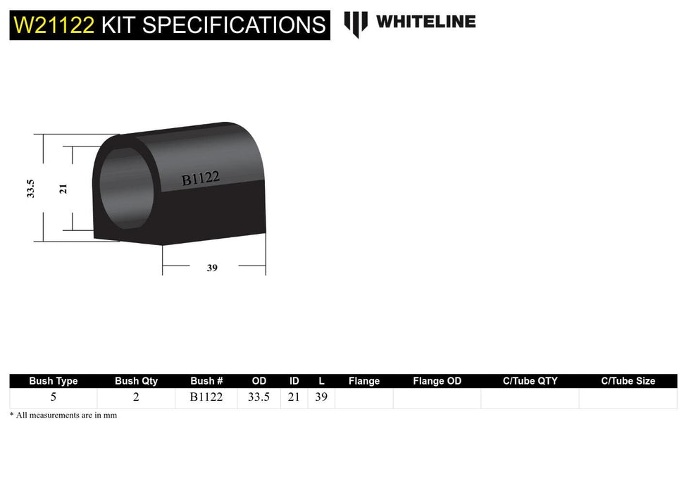 Whiteline 7 x 14 x 20 cm Front Sway Bar Mount - Bushing Kit 21mm to Suit Volvo 240 and 260 Autofit