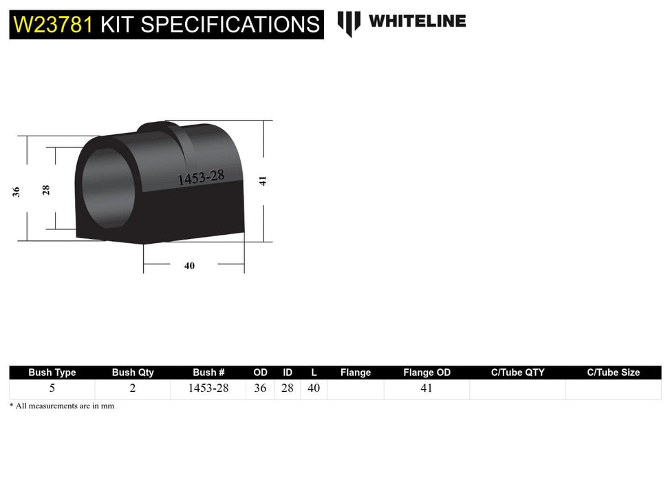 Whiteline 7 x 14 x 20 cm Front Sway Bar Mount - Bushing Kit 28mm to Suit Holden Commodore VB-VZ and HSV Autofit