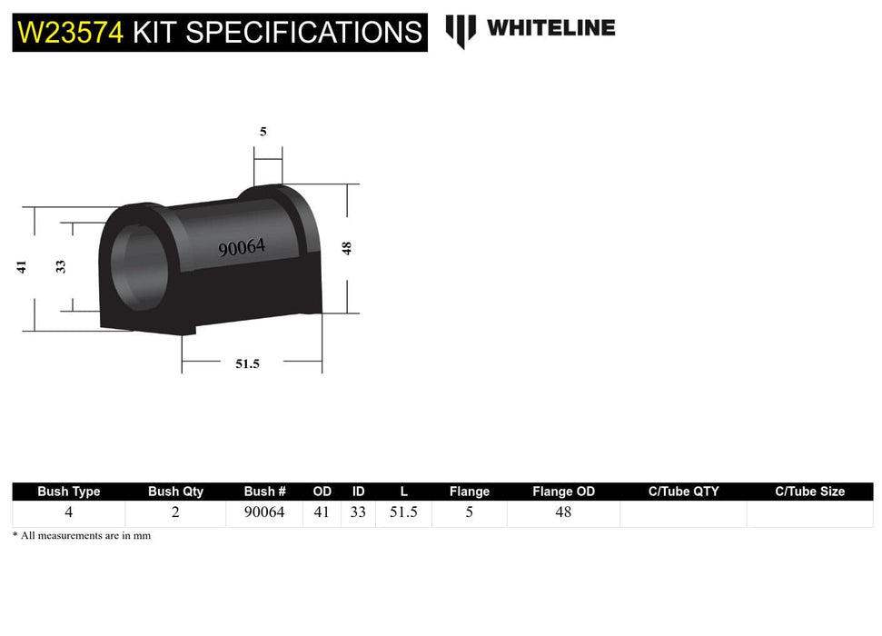 Whiteline 7 x 14 x 20 cm Front Sway Bar Mount - Bushing Kit 33mm to Suit Nissan Navara D40 and Pathfinder R51 Autofit