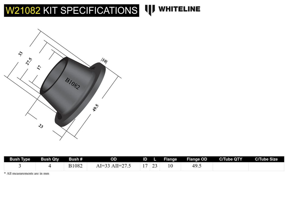 Whiteline 7 x 14 x 20 cm Front Sway Bar To Control Arm - Bushing Kit to Suit Ford Festiva and Mazda 121, 323, RX2-RX4 Autofit