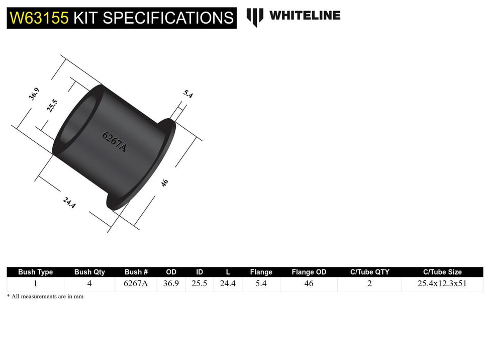Whiteline 7 x 14 x 20 cm / In hub Rear Control Arm Lower - Outer Bushing Kit to Suit Holden Commodore VE, VF and HSV Autofit