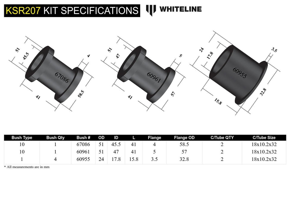 Whiteline 7 x 14 x 20 cm / Includes installation tool Front Steering Rack and Pinion - Mount Bushing Kit to Suit Subaru Forester, Impreza, Liberty, Outback and XV Autofit