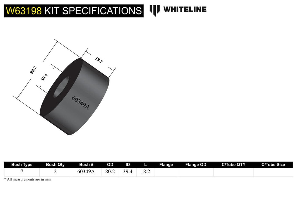 Whiteline 7 x 14 x 20 cm / Inserts Rear Beam Axle - Bushing Kit to Suit Audi, Seat, Skoda and Volkswagen PQ24 Autofit