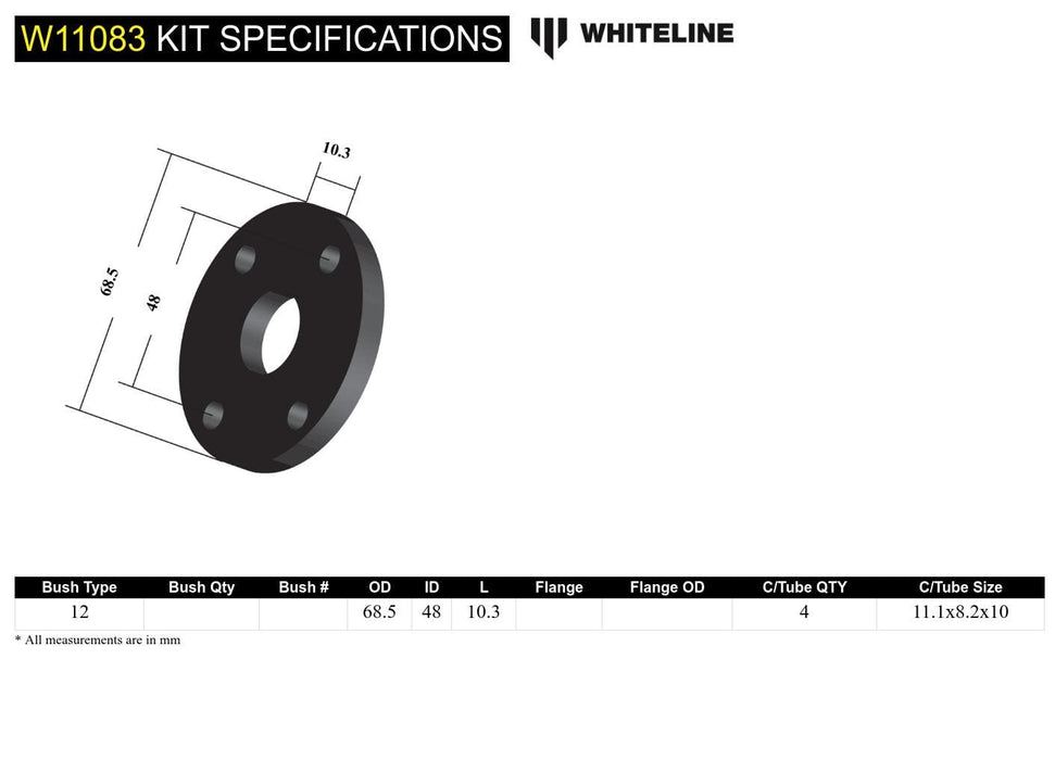 Whiteline 7 x 14 x 20 cm / OD=68.5, PCD=48, Thickness=10.3mm, Bolt Dia=5/16 Front Steering Coupling - Bushing Kit to Suit Holden Torana LH, LX Autofit