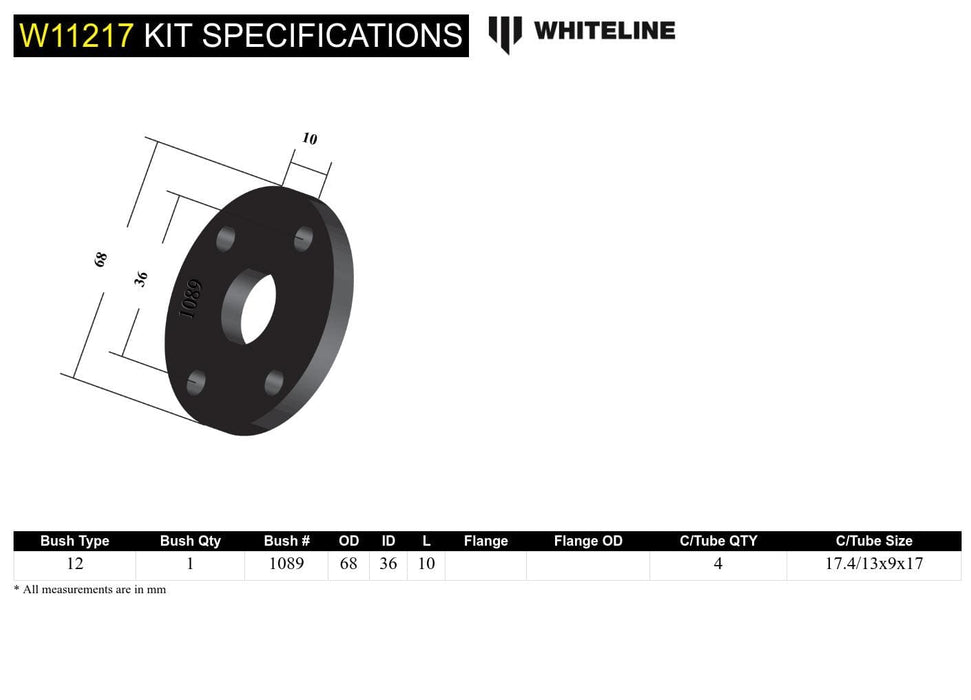 Whiteline 7 x 14 x 20 cm / OD=68, PCD=36, Thickness=10mm, Bolt Dia=9mm Front Steering Coupling - Bushing Kit to Suit Nissan Skyline and Pintara R31 Autofit