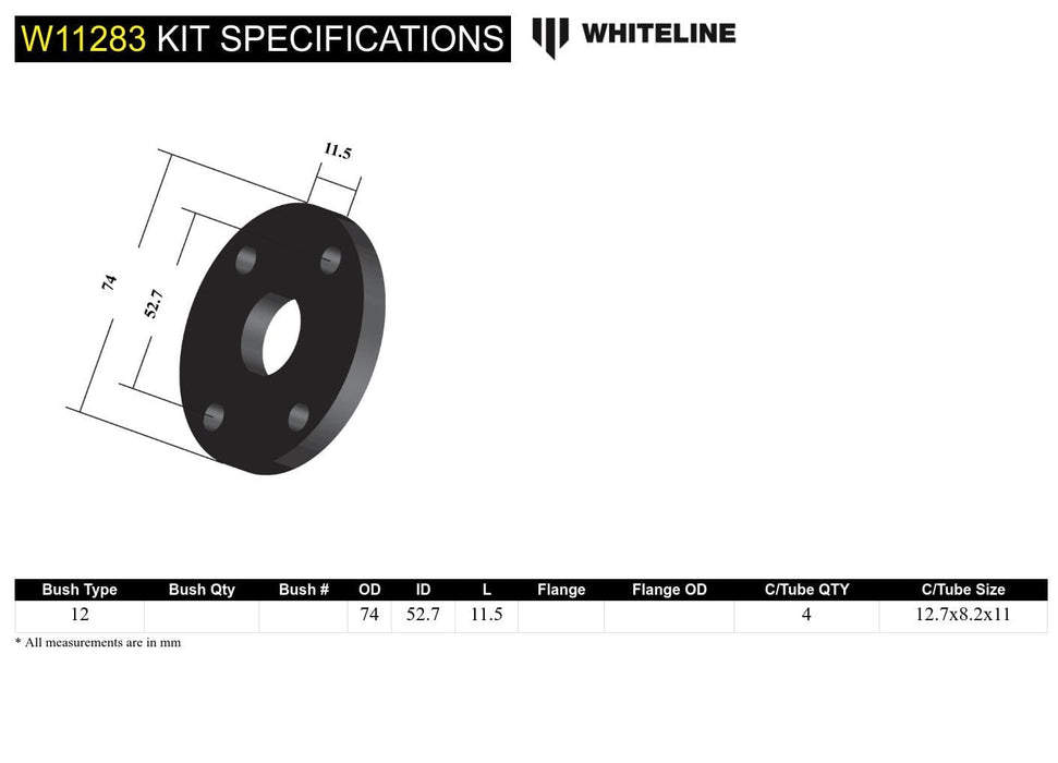 Whiteline 7 x 14 x 20 cm / OD=74, PCD=52.7, Thickness=11.5mm, Bolt Dia=5/16 Front Steering Coupling - Bushing Kit to Suit Holden Gemini TX-TG Autofit