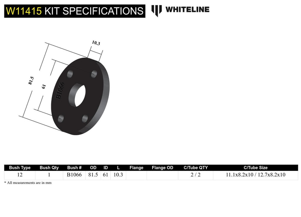 Whiteline 7 x 14 x 20 cm / OD=81.5, PCD=61, Thickness=10.3mm, Bolt Dia=5/16 Front Steering Coupling - Bushing Kit to Suit Ford Falcon/Fairlane XP-XF Autofit