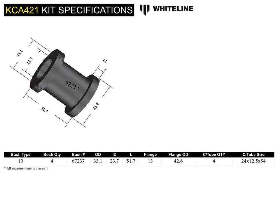 Whiteline 7 x 14 x 20 cm / Performance Alignment - adds +/- 0.5deg camber Front Control Arm Upper - Bushing Kit Double Offset to Suit Mazda MX-5 NC and RX-8 FE Autofit