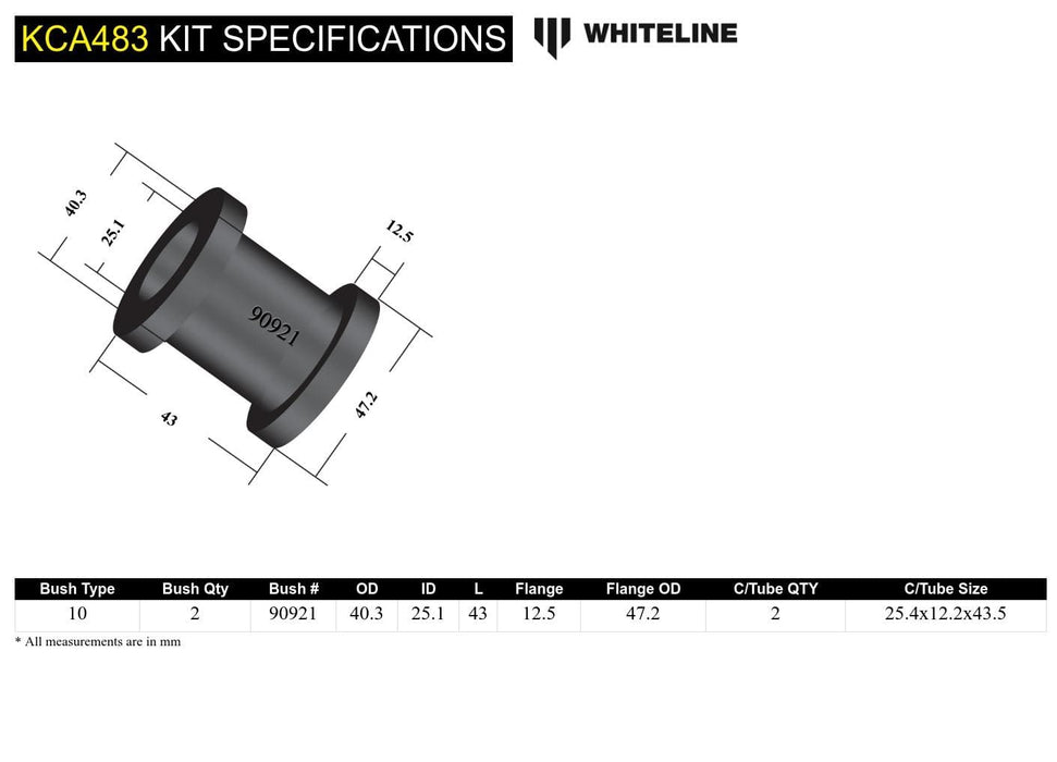 Whiteline 7 x 14 x 20 cm / Performance Alignment - adds +/- 1.0deg camber Rear Control Arm Upper - Outer Bushing Kit Double Offset to Suit Mazda MX-5 KE, KF, Mazda6 GJ, GL Autofit