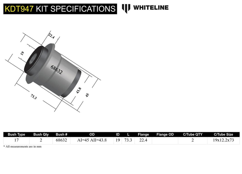 Whiteline 7 x 14 x 20 cm Rear Beam Axle - Bushing Kit to Suit Renault Clio Series II Autofit