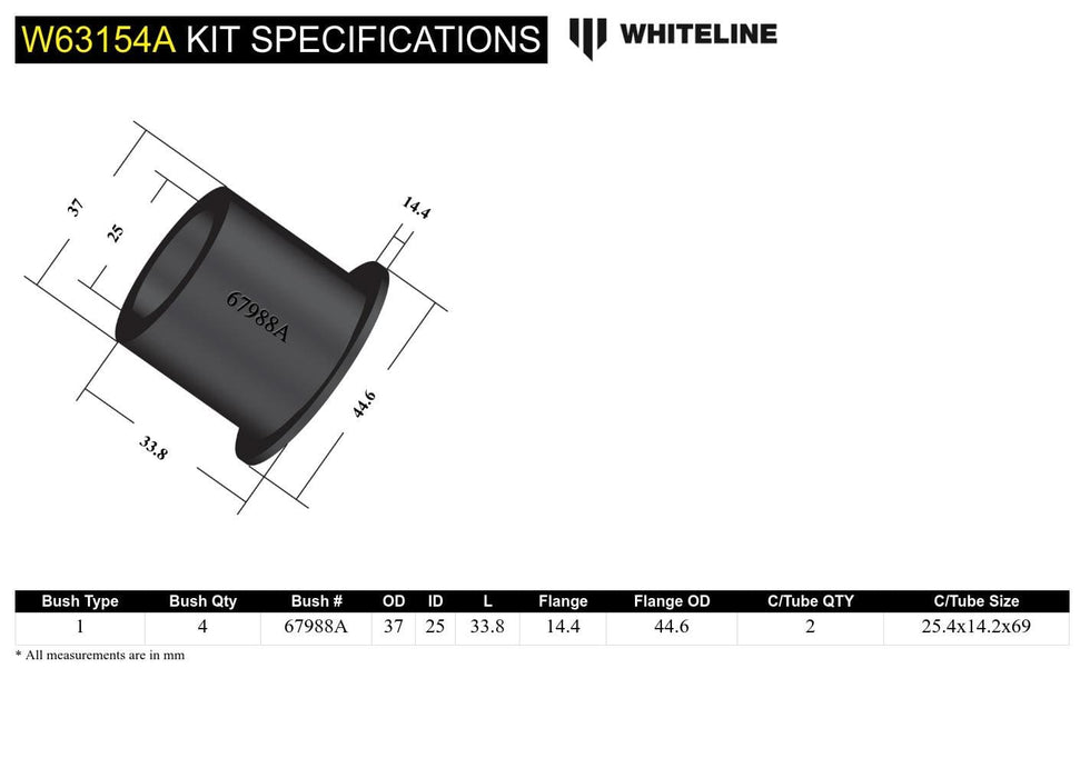 Whiteline 7 x 14 x 20 cm Rear Control Arm Lower Rear - Inner Bushing Kit to Suit Holden Commodore VE, VF and HSV Autofit