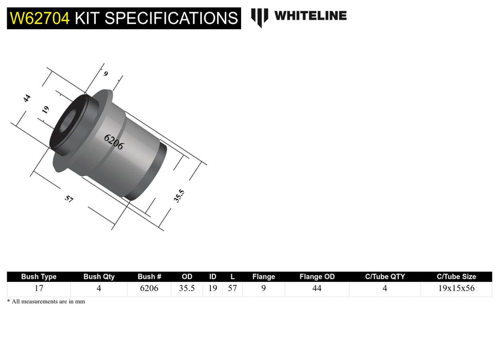Whiteline 7 x 14 x 20 cm Rear Control Arm Upper - Inner Bushing Kit to Suit Ford Falcon/Fairlane AU Autofit