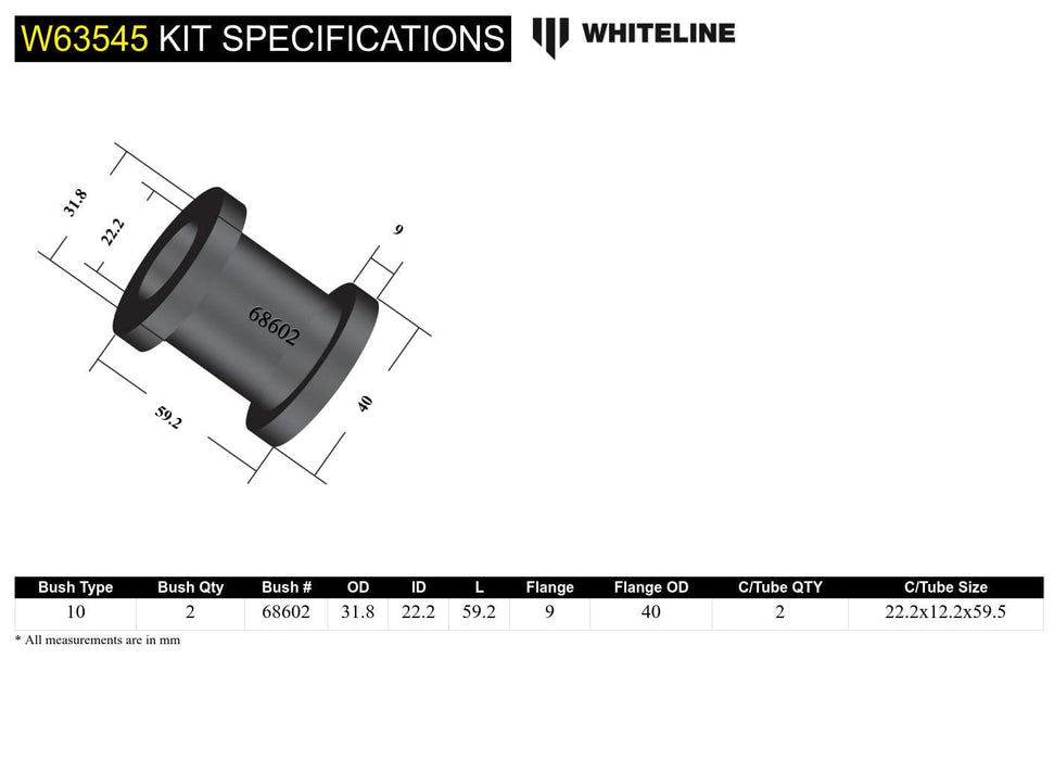 Whiteline 7 x 14 x 20 cm Rear Control Arm Upper - Inner Bushing Kit to Suit Toyota Rav 4 SXA10, 11, 16 Autofit