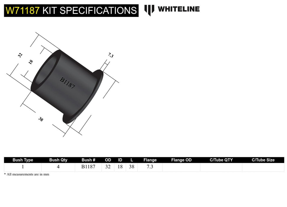 Whiteline 7 x 14 x 20 cm Rear Leaf Spring - Bushing Kit to Suit Ford Econovan SB-SH and Mazda E Series Autofit