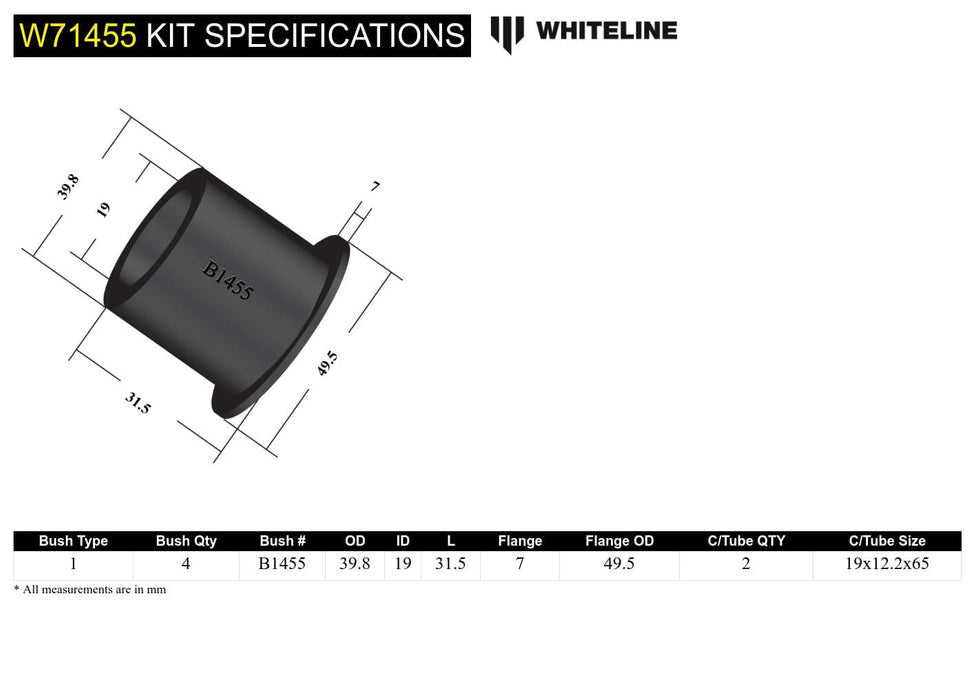 Whiteline 7 x 14 x 20 cm Rear Leaf Spring - Bushing Kit to Suit Holden Barina and Suzuki Sierra, Swift Autofit
