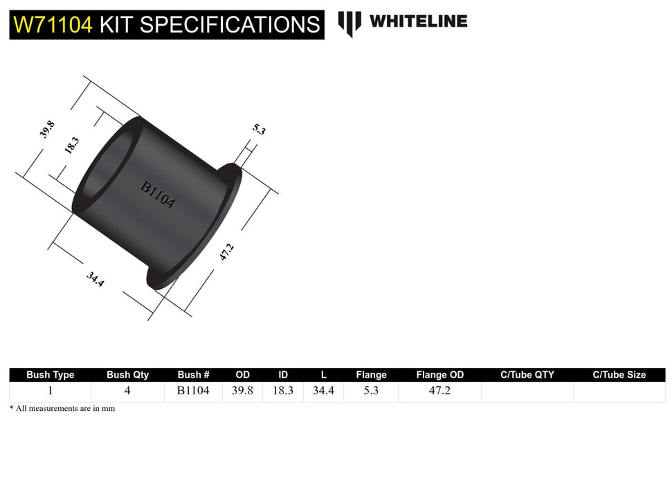 Whiteline 7 x 14 x 20 cm Rear Leaf Spring - Bushing Kit to Suit Holden Rodeo KB and Isuzu Trooper UBS17, 56 Autofit