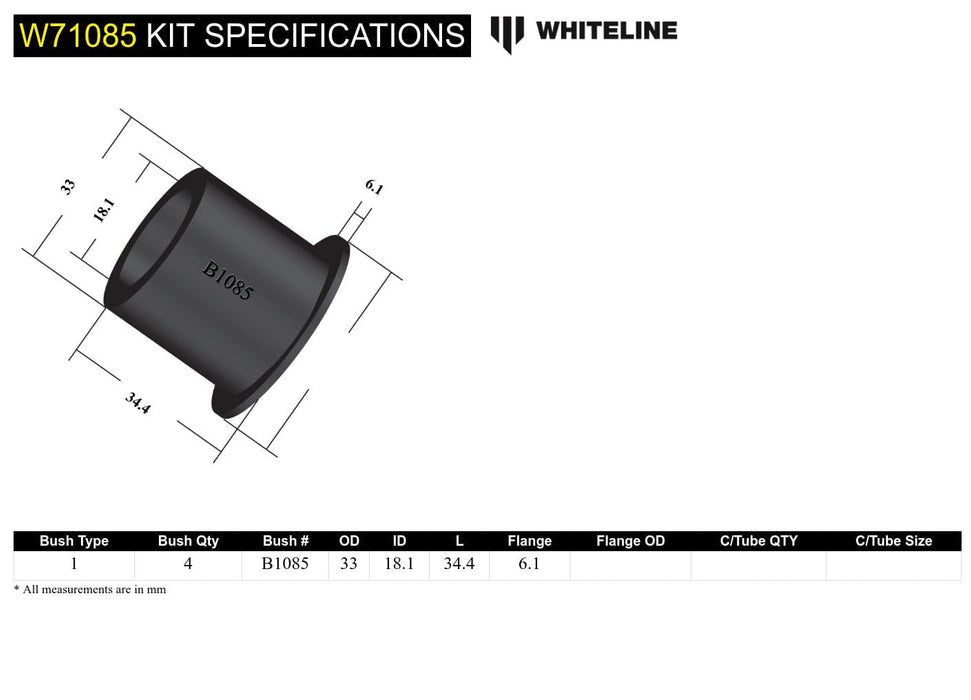 Whiteline 7 x 14 x 20 cm Rear Leaf Spring - Bushing Kit to Suit Nissan Patrol MQ, MK and Urvan E23, E24 Autofit
