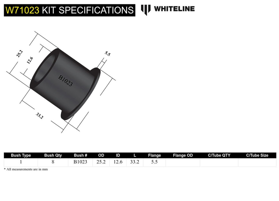 Whiteline 7 x 14 x 20 cm Rear Leaf Spring - Rear Eye and Shackle Bushing Kit to Suit Holden FJ-WB Autofit