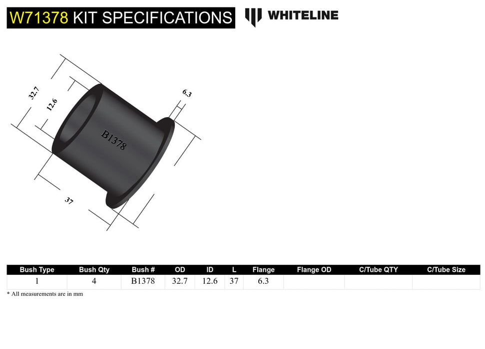 Whiteline 7 x 14 x 20 cm Rear Leaf Spring - Rear Eye Bushing Kit to Suit Chrysler Valiant Autofit
