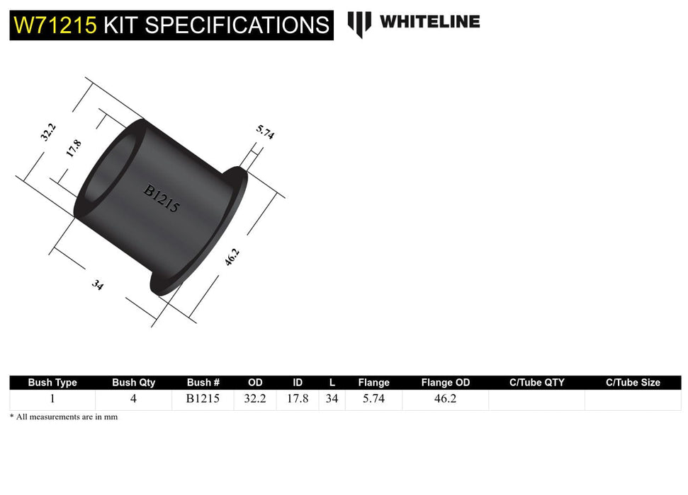 Whiteline 7 x 14 x 20 cm Rear Leaf Spring - Shackle Bushing Kit to Suit Ford Courier PC-PH and Mazda B Series Bravo UF, UN Autofit