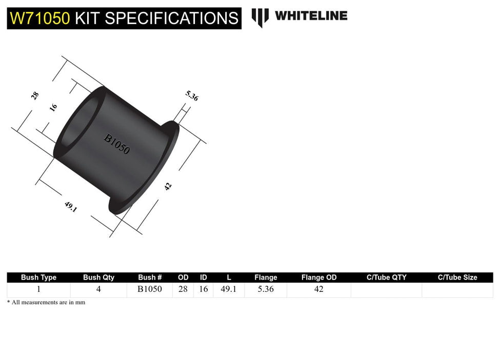 Whiteline 7 x 14 x 20 cm Rear Leaf Spring - Shackle Bushing Kit to Suit Mitsubishi Challenger, L300, Pajero and Triton Autofit