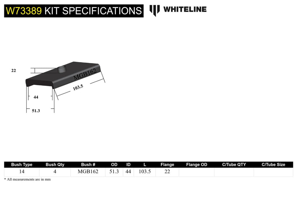 Whiteline 7 x 14 x 20 cm Rear Leaf Spring - To Saddle Insulator Bushing Kit to Suit MG MGA, MGB Autofit