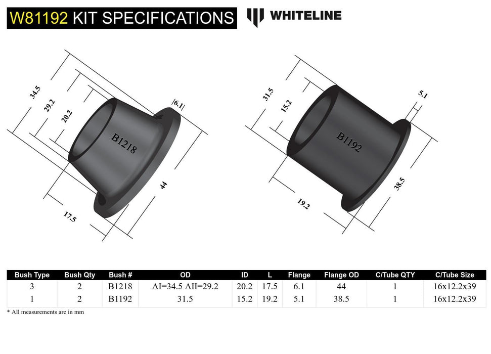 Whiteline 7 x 14 x 20 cm Rear Panhard Rod - Bushing Kit to Suit Toyota Corolla, Celica and Cressida Autofit