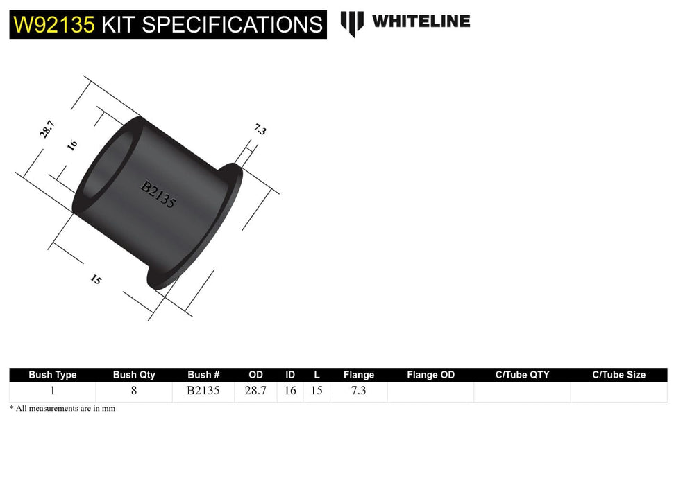 Whiteline 7 x 14 x 20 cm Rear Subframe - Bushing Kit to Suit Austin/Leyland Mini and Moke Autofit