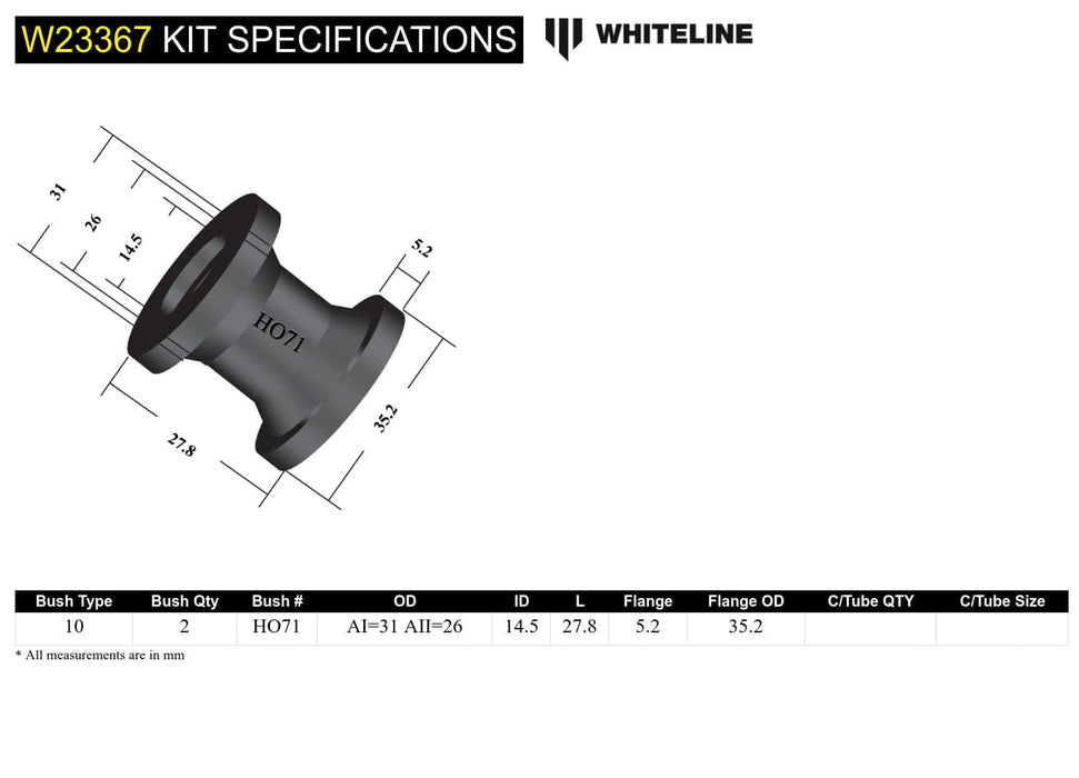 Whiteline 7 x 14 x 20 cm Rear Sway Bar Link - Upper Bushing Kit to Suit Holden Commodore VN-VS and HSV Autofit