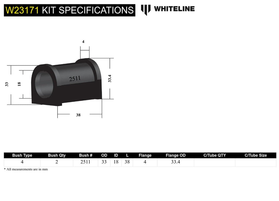 Whiteline 7 x 14 x 20 cm Rear Sway Bar Mount - Bushing Kit 18mm to Suit Holden Commodore VE, VF and HSV Autofit