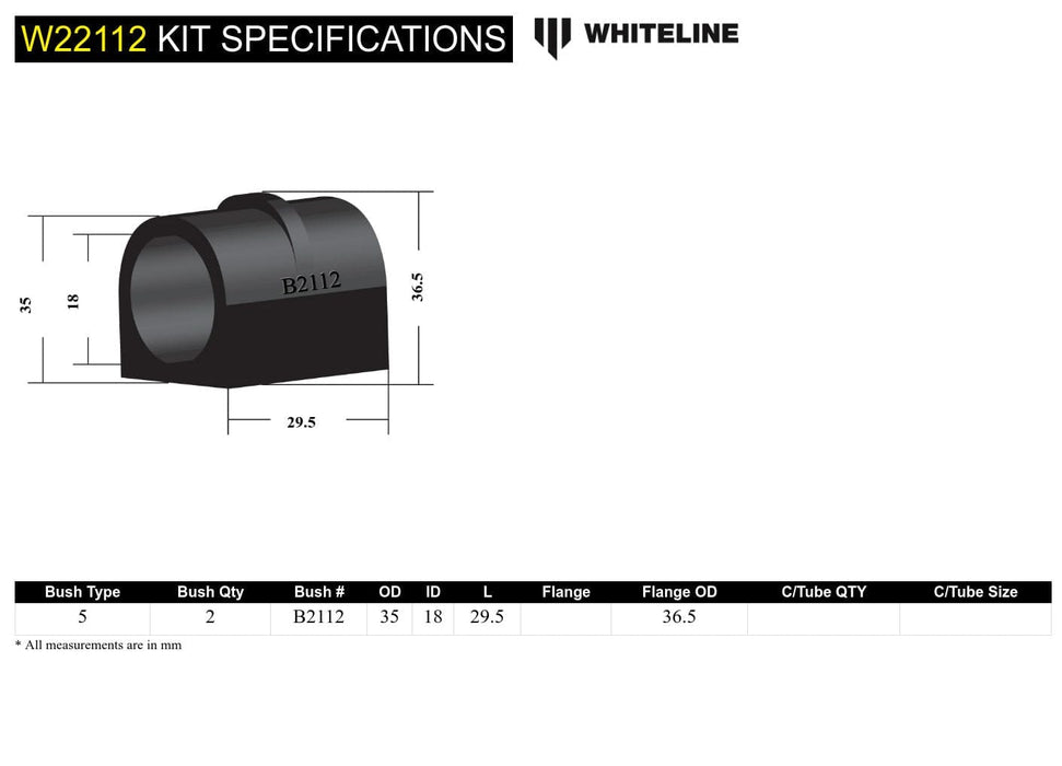 Whiteline 7 x 14 x 20 cm Rear Sway Bar Mount - Bushing Kit 18mm to Suit Nissan Maxima, Skyline and Pintara R31 Autofit