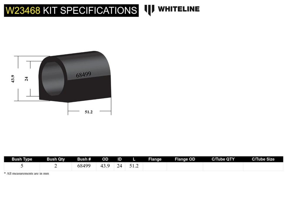 Whiteline 7 x 14 x 20 cm Rear Sway Bar Mount - Bushing Kit 24mm to Suit Nissan Patrol Y62 Autofit
