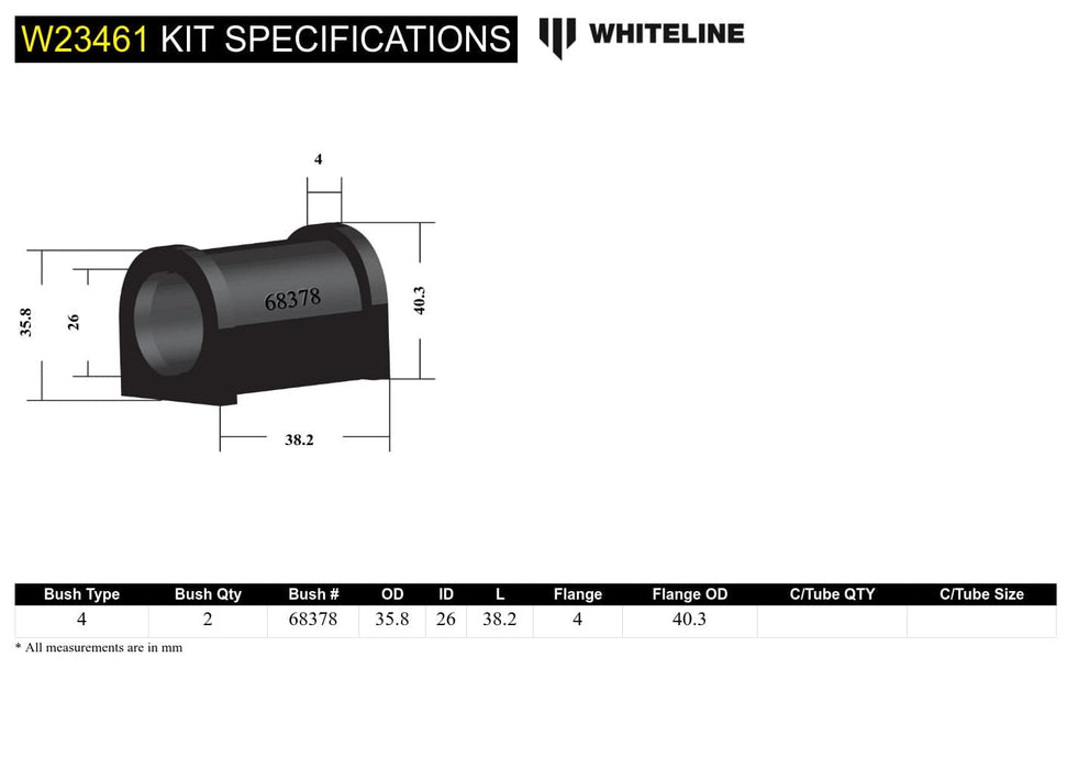 Whiteline 7 x 14 x 20 cm Rear Sway Bar Mount - Bushing Kit 26mm to Suit Mitsubishi Challenger and Pajero Autofit
