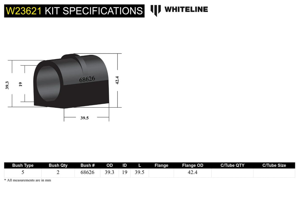 Whiteline 7 x 14 x 20 cm Rear Sway Bar Mount - ushing Kit 19mm to Suit Audi, Seat, Skoda and Volkswagen PQ35 Fwd/Awd Autofit