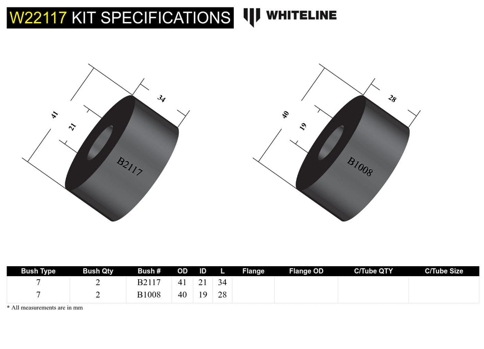 Whiteline 7 x 14 x 20 cm Rear Sway Bar To Hub - Bushing Kit to Suit Holden Astra LD and Nissan Pulsar N13 Autofit