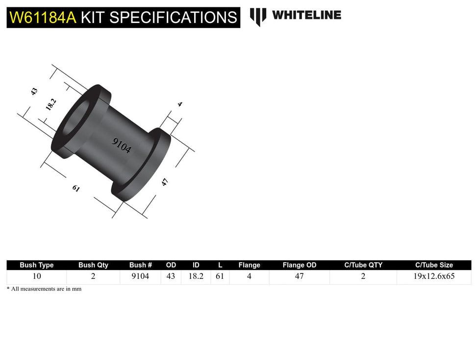 Whiteline 7 x 14 x 20 cm Rear Trailing Arm Lower - Rear Bushing Kit to Suit Ford Cortina TC-TF Autofit