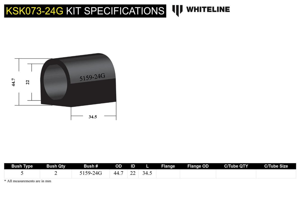 Whiteline 7 x 14 x 20 cm / Service kit - suits Whiteline sway bars Front Sway Bar Mount - Bushing Kit 24mm to Suit Whiteline Sway Bars Autofit