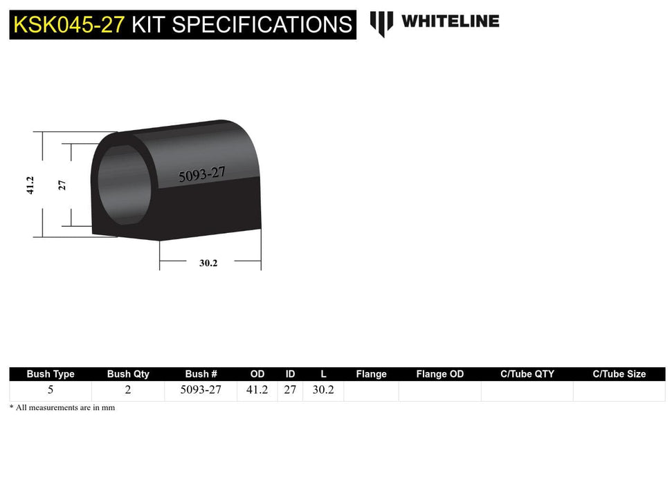 Whiteline 7 x 14 x 20 cm / Service kit - suits Whiteline sway bars Front Sway Bar Mount - Bushing Kit 27mm to Suit Whiteline Sway Bars Autofit